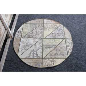Tapis turc vintage de 3,7 x 4,4 pieds, tapis rond, tapis patchwork vert - Product Image 4
