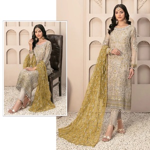 Traje paquistaní de suministro al por mayor con Secuencia de 3mm bordada y traje Salwar DE TRABAJO Khatli con Dupatta - Product Image 1