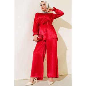 Mujer Rojo Cinturón Brillante 2 Piezas Set - Product Image 2