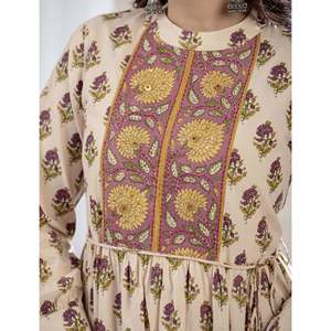 Robe longue beige mauve imprimée Butti en coton, taille XL, respirante et décontractée, idéale pour les fêtes et occasions formelles, avec taille élastique - Product Image 2