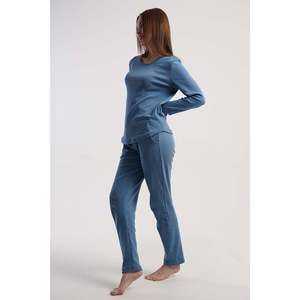 Conjunto de Pijama KADIN INTERLOK con Cuello Redondo, Manga Larga, Diseño Ovalado y Bolsillos - Azul - Azul - Product Image 3