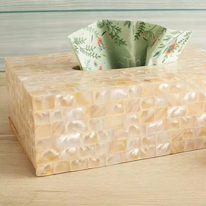 Boîte à mouchoirs en bois de luxe avec incrustation d'os de nacre accessoire de rangement carré élégant pour la maison hôtel décoration de table élégante - Product Image 1