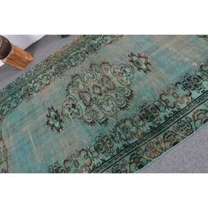 Tapis en laine turque vintage de 5x8 pieds bleu marron Style traditionnel Patchwork Design tissage plat Latex pour décorations de salon - Product Image 5