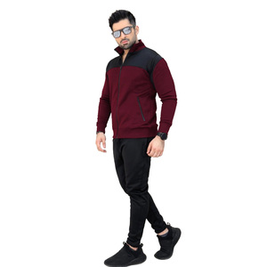Ensemble de survêtements à fermeture éclair deux tons pour hommes Veste à manches longues et col haut avec poches sécurisées et pantalon de jogging assorti - Product Image 1