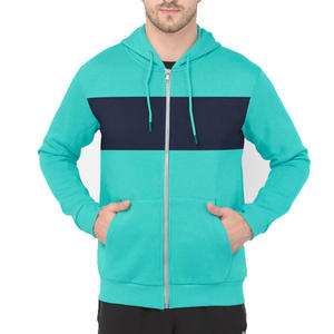 Las mejores tendencias de alta calidad de manga larga nuevo estilo Zip up contraste bloque dos colores 100% algodón básico hombres sudaderas con capucha sudadera invierno - Product Image 1