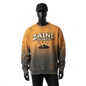 Heavyweight Sun Fade Sweatshirt Cotton Fleece Gradient <b>Orange</b> Charcoal Distressed Custom Embroidery Logo Basics Sweatshirts - Product Image 1