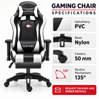 Chaise de jeu noire et blanche à dossier haut avec accoudoirs réglables et repose-pieds intégré pour bureaux à domicile et salles de jeu