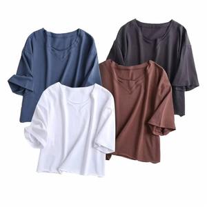 T-shirt ample en coton imprimé à manches courtes pour femmes, teint en technique unie - Product Image 6