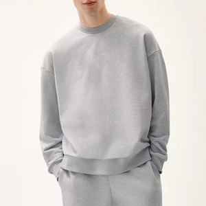 <b>Mens</b> Sweatshirt Blank Cotton Drop Shoulder Cropped Long Sleeve Sweatshirts Custom Puff Print <b>Pullovers</b> - Product Image 1