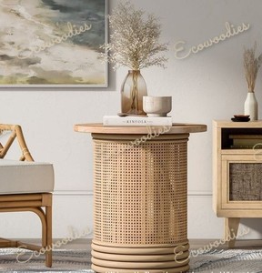 Mobilier de salon personnalisé Table basse centrale ronde en bambou tressé Tabouret Table d'appoint en rotin Terrasse de jardin Restaurant - Product Image 1