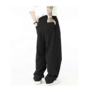 Pantalon de survêtement baggy vierge sur mesure pour hommes, pantalon de jogging en coton à jambe droite et cordon de serrage avec motif rayé incurvé pour le sport - Product Image 3