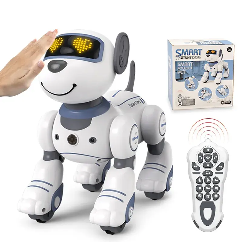 Giocattolo per cani Robot telecomandato, Robot danzanti interattivi e intelligenti programmabili RC Stunt Toy Dog con occhi a LED sonori