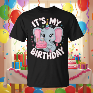 Camiseta de cumpleaños para niñas con diseño de elefante y unicornio, con diseño de pastel - Product Image 3