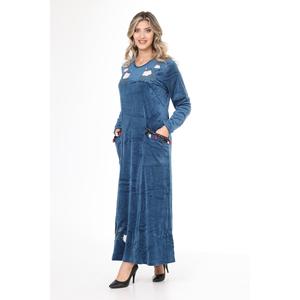 Abito lungo da donna in velluto nero con dettaglio ricamato sul colletto - Product Image 1