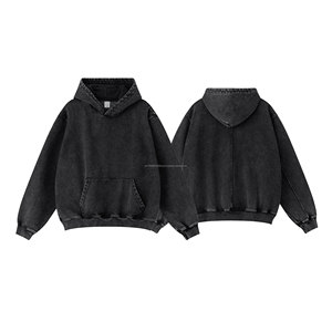 Heavyweight 450GSM <b>Acid</b> Wash Distressed Retro Hoodie Men Hip Hop Style Terry Cloth Pullover ODM Supply Oversized <b>Drop</b> Shoulder - Product Image 2