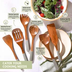 Juego de cucharas de madera para cocinar o utensilios, juego de 6 cucharas de cocina de madera para cocina, juego de utensilios de cocina antiadherentes o de madera - Product Image 2