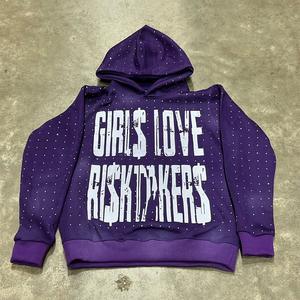 Sudaderas con capucha lavadas con ácido boxy de gran tamaño con logotipo de serigrafía personalizada Unisex Vintage Sun Faded Distressed Rhinestone Zip up Hoodies - Product Image 5