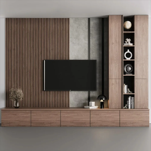 Meuble TV mural moderne en bois avec rangement, style minimaliste, pour téléviseurs de 65 pouces et plus - Product Image 1