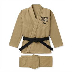 Kimono de judo Rohzen pour hommes, 100% coton, coupe classique, durable, léger, vêtements d'arts martiaux pour adultes, couleur unie, beige, noir - Product Image 4