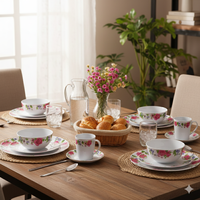 Service de table en mélamine durable à motifs floraux, 16 pièces, directement de l'usine, bol, assiette et tasse en plastique pour restaurant et hôtel