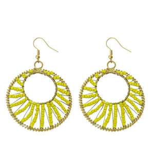 Boucles d'oreilles Urthn Fine Dangle Perles jaunes avec Dangler-1309022D ronde plaquée or - Product Image 1