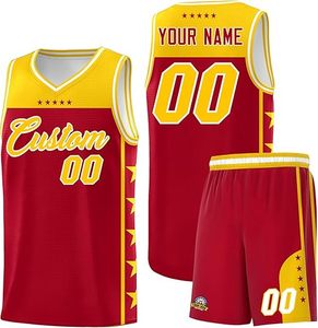 Conjunto de Uniforme de Baloncesto Personalizado Rojo y Amarillo Sublimado, Sin Mangas, de Malla Transpirable, Unisex para Adultos, 100% Poliéster - Product Image 1