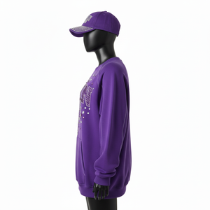 Sweat-shirt oversize pour femme, haute qualité, 320 GSM, en molleton de coton brossé, violet, coupe décontractée, manches raglan, logo, respirant - Product Image 3