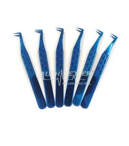 100% pinces à cils professionnelles en acier inoxydable faites à la main avec une prise serrée parfaite de couleur plasma bleu - Product Image 1