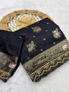 Sari en coton Khadi pur avec bordures festonnées complexes pour femmes adultes, fabriqué en Inde, en stock - Product Image 5