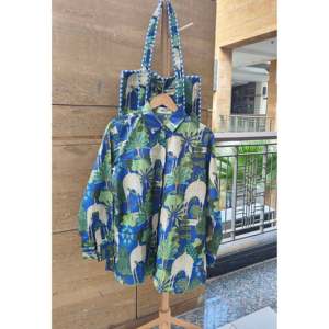 Bolso de Mano Tipo Tote de Algodón Mughal Garden, Cuero Genuino, Gran Capacidad, Resistente al Agua, Cierre de Cremallera, Forro de PVC, Estilo Bohemio, para Uso Diario de Verano - Product Image 1