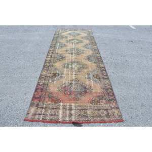 Alfombra turca vintage clásica Beige rojo 3,9x11,2 pies área grande Patchwork lana con respaldo de látex para pasillo o dormitorio - Product Image 1