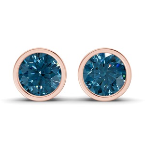 Boucles d'oreilles clous classiques bleu roi avec diamants de laboratoire ronds sertis en clos, 1 carat total, clarté VS, or massif 14K, couleur fantaisie, teinte royale, pièce unique - Product Image 2