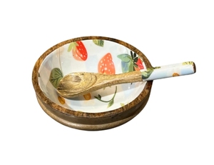 ชามไม้สำหรับตกแต่งทำจากไม้มะม่วงเบอร์รี่ชามสลัดพร้อมเครื่องใช้ในการรับประทานอาหารไม้ - Product Image 3