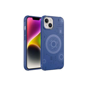 Coque en silicone bleu marine de luxe Netzy pour iPhone 14 Plus, souple et à motifs, compatible avec la charge sans fil, modèle A53, coque arrière - Product Image 1