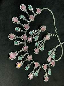 Fashionable Brass <b>Necklace</b> and Earrings <b>Set</b> with American Diamonds for Parties Weddings Anniversaries All Special Occasions - Product Image 3