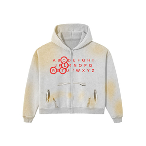 เสื้อฮู้ดสำหรับผู้ชายเสื้อฮู้ดสีติดซิปโอเวอร์ไซส์ย้อมสีวินเทจ - Product Image 1