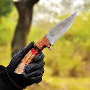Cuchillo de caza de supervivencia táctico con mango de madera de hoja de Damasco fija de alta calidad con funda, cuchillo de caza portátil - Product Image 4