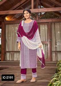 Traje de rayón con borde de encaje para mujer, ropa de moda india con trabajo de chiffli con secuencia, Salwar, Nazmeen Dupatta - Product Image 2