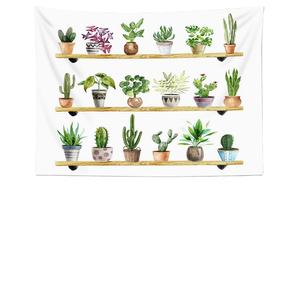 Tapisserie murale botanique de cactus succulents en pot sur étagère en bois, motif <span class=keywords><strong>aquarelle</strong></span> vert, <span class=keywords><strong>plantes</strong></span> fraîches pour chambre à coucher - Product Image 2