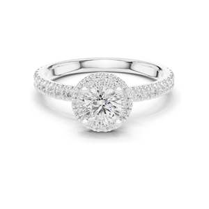 Anillo de Compromiso con Halo de Diamantes de Laboratorio Redondos Brillantes de 1.178 CT, Claridad VVS-VS EF, Oro de 18K, 14K, 10K y Plata 925, Moissanita - Product Image 1