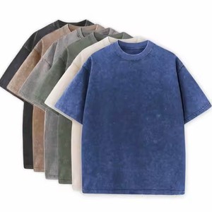 เสื้อยืดสลิมฟิตของผู้ชายมาใหม่สีสวยหรูหราซักด้วยกรดขนาดปกติสำหรับฟิตเนสคอลูกเรือ - Product Image 2