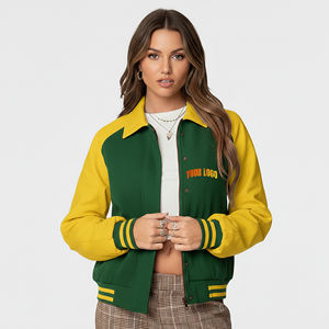 Veste universitaire pour femme de haute qualité, élégante, 100% laine, col rabattu, respirante, 2 couleurs, grande taille, chaude, broderie en peau de mouton - Product Image 1