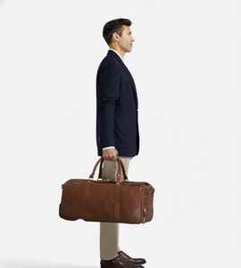 Brown Genuine Leather Luxury Rolling Duffle Bag Wheeled Travel <b>Weekender</b> Luggage Trolley <b>Suitcase</b> Water Resistant Polyester - Product Image 4