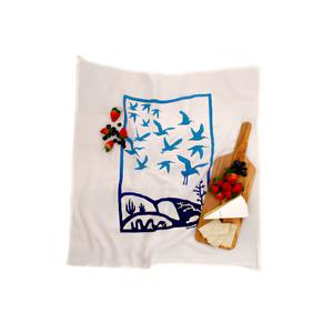 Plant Based Colours Eco Cotton Kitchen Tea <b>Towel</b> Rectangle Printed Novelty <b>Pattern</b> Blue Birds Landscape Design For Adult Use - Product Image 1