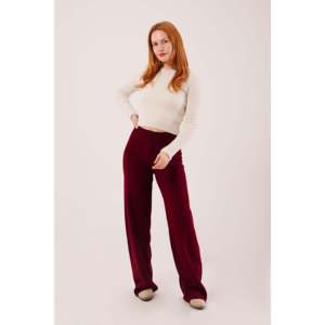 Pantalones de punto de cintura alta y pierna ancha al por mayor, color burdeos, transpirables - Product Image 5