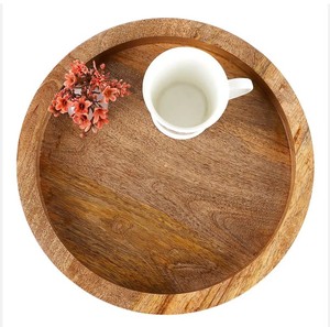 Plateau décoratif et de service en bois de manguier massif de forme ronde de qualité supérieure pour hôtels, restaurants et usage domestique à bas prix - Product Image 3