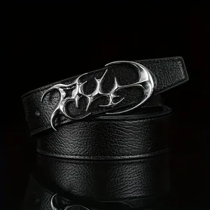 Ceinture en <span class=keywords><strong>cuir</strong></span> véritable de peau de vache double face de style occidental de luxe pour hommes à la mode Cool alliage de forme spéciale longueur personnalisée parfaite - Product Image 4