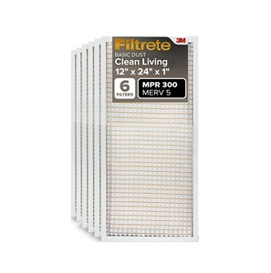 แผ่นกรองอากาศ Filtrete ขนาด 12x24x1 นิ้ว MERV 5, แพ็ค 6 ชิ้น, MPR 300 Basic Dust Defense แพ็ค 6 ชิ้น - Product Image 1