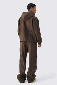 Nouvel ensemble de survêtement confortable pour homme, en molleton épais, marron foncé, surdimensionné, personnalisé, avec capuche et pantalon large, 2 pièces - Product Image 3