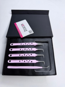 Pince à épiler pour cils GETUP BROSONS IMPEX GBI-EET-2917 de haute qualité, en acier inoxydable, couleurs roses, pointe lisse, poignée diamantée, 90/45 degrés - Product Image 4